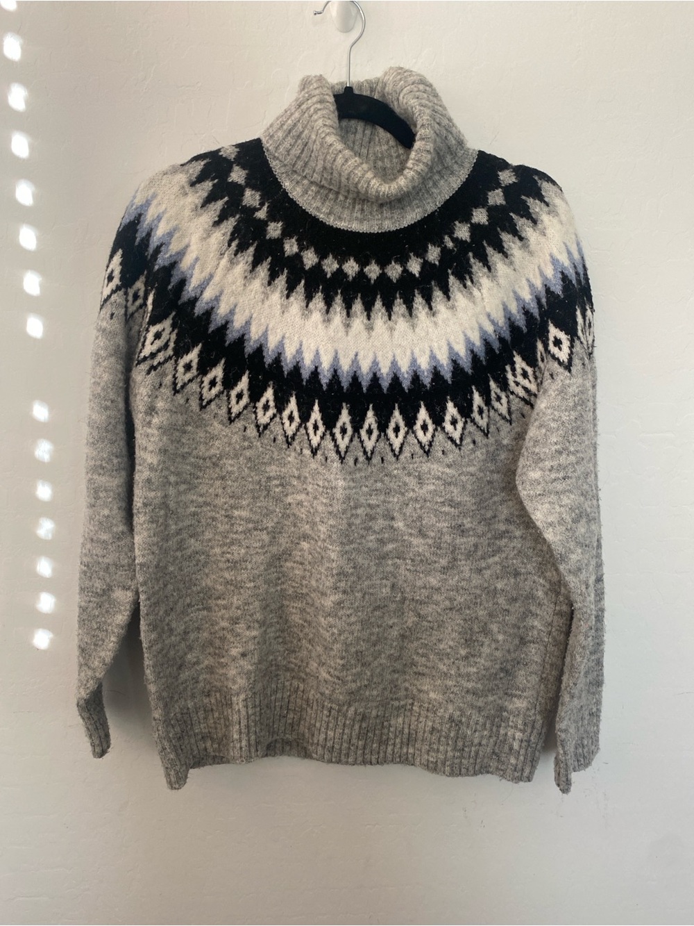 Cozy Grey Fair Isle Turtleneck Sweater